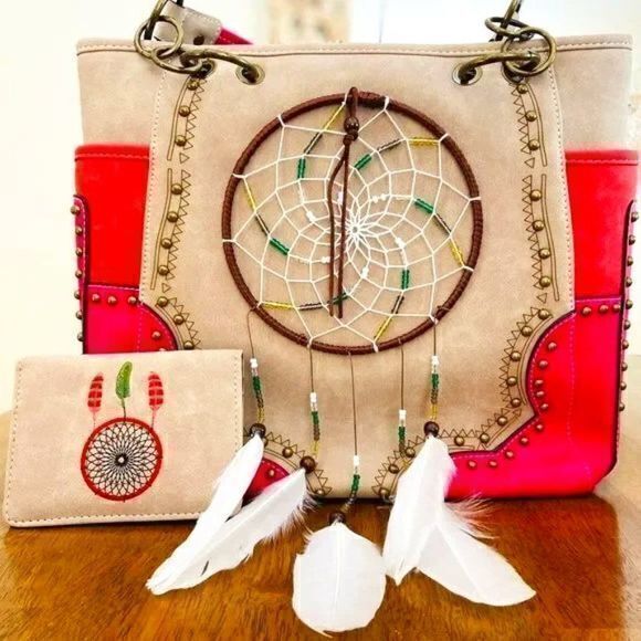 Boho Dreamcatcher Handbag Rustic Western Studded Shoulder Purse Bag - Picture 1 of 12